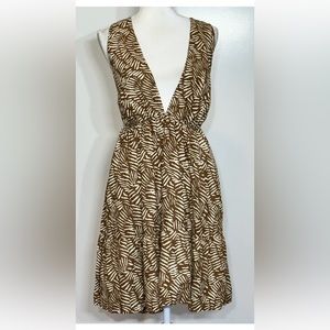 House Of Harlow 1060 Women’s Halter Dress Brown Cream Pockets Ruffle Sz large